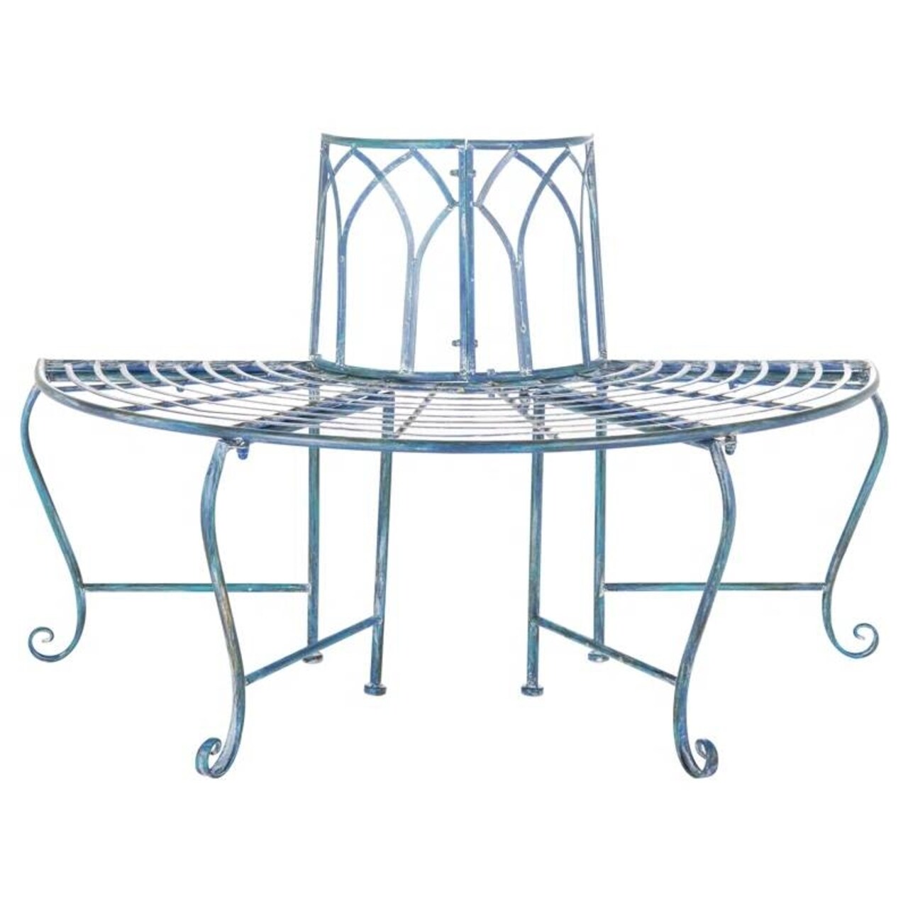Wrought Iron Half-Circle Bench for Outdoor Patio and Garden